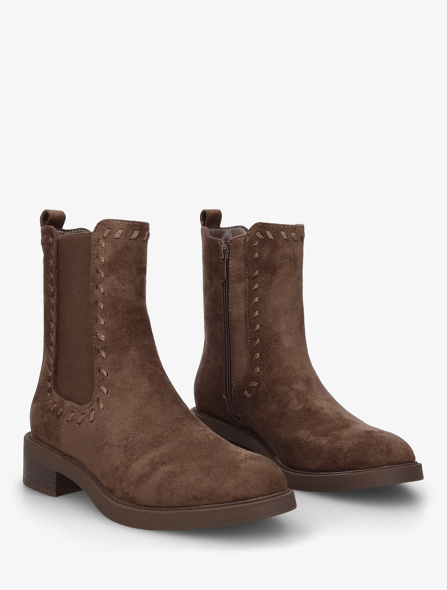 Bottines style chelsea en suédine - Marron - 4