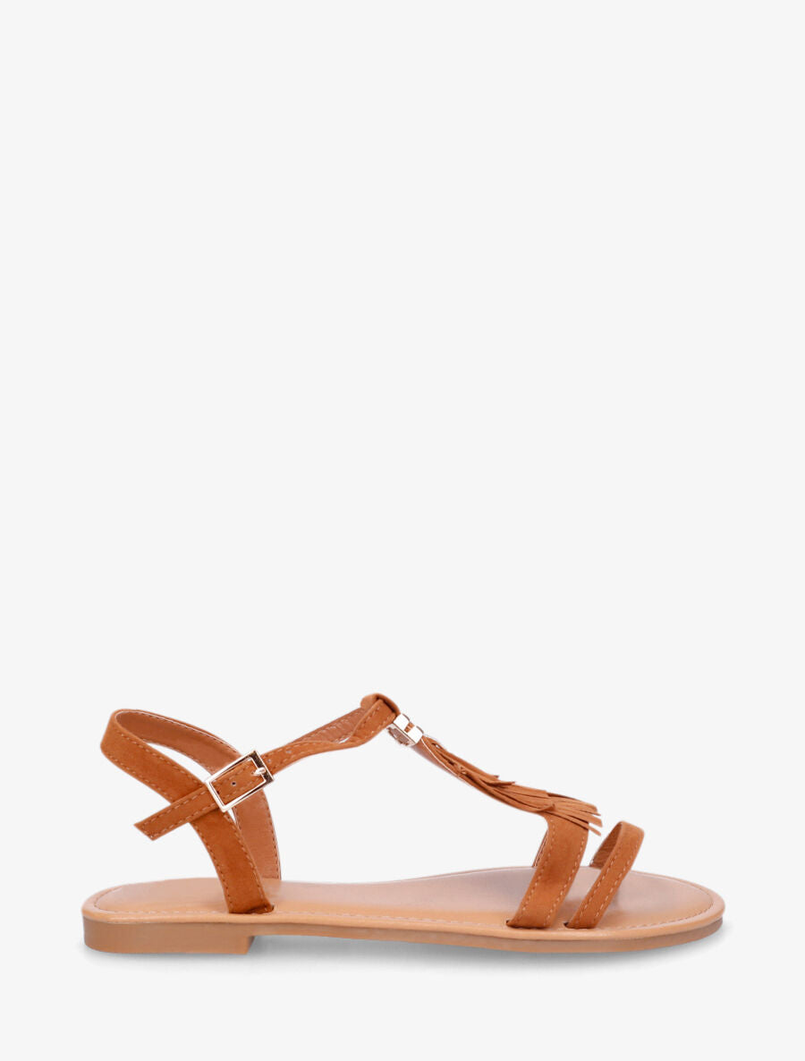 Nu-pieds à franges à empiècement métal - Camel - 6