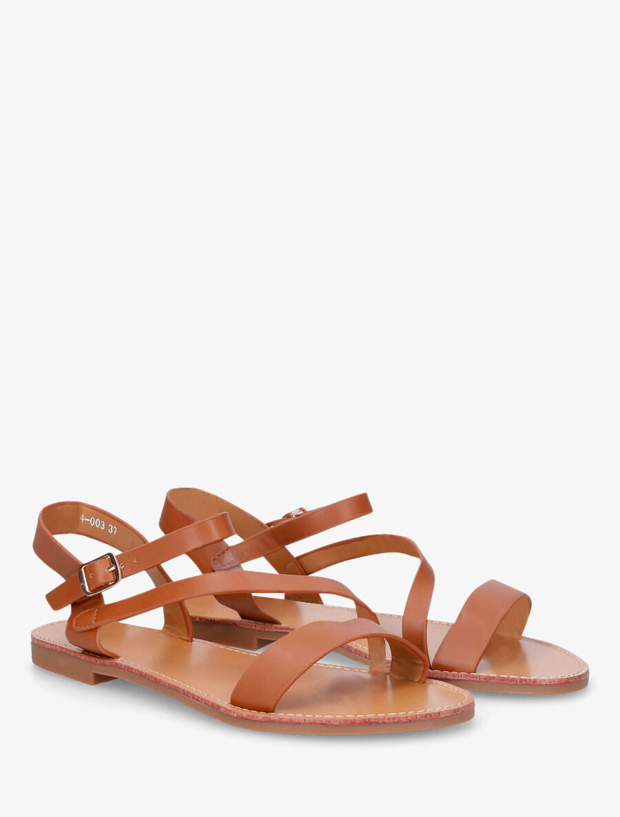 Nu-pieds en simili bride en biais - Camel - 4