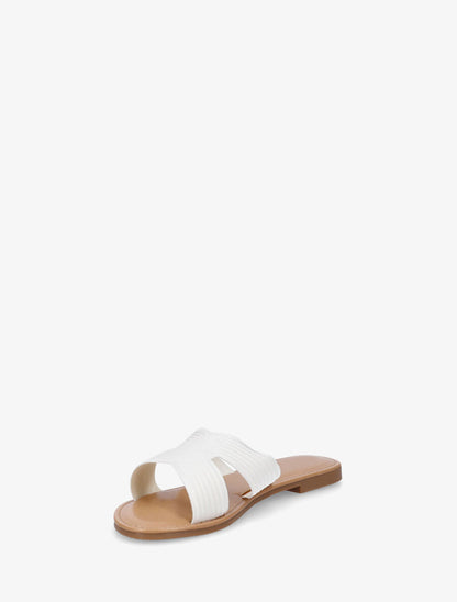 Mules plates en tissu effet torsadé - Blanc - 3