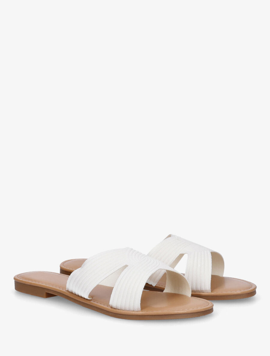 Mules plates en tissu effet torsadé - Blanc - 4