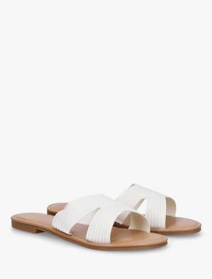 Mules plates en tissu effet torsadé - Blanc - 4