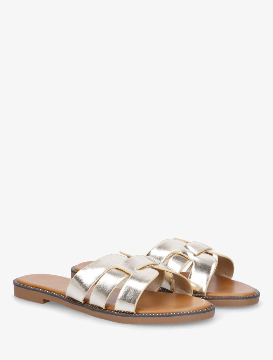 Mules croisées en simili - Or - 4