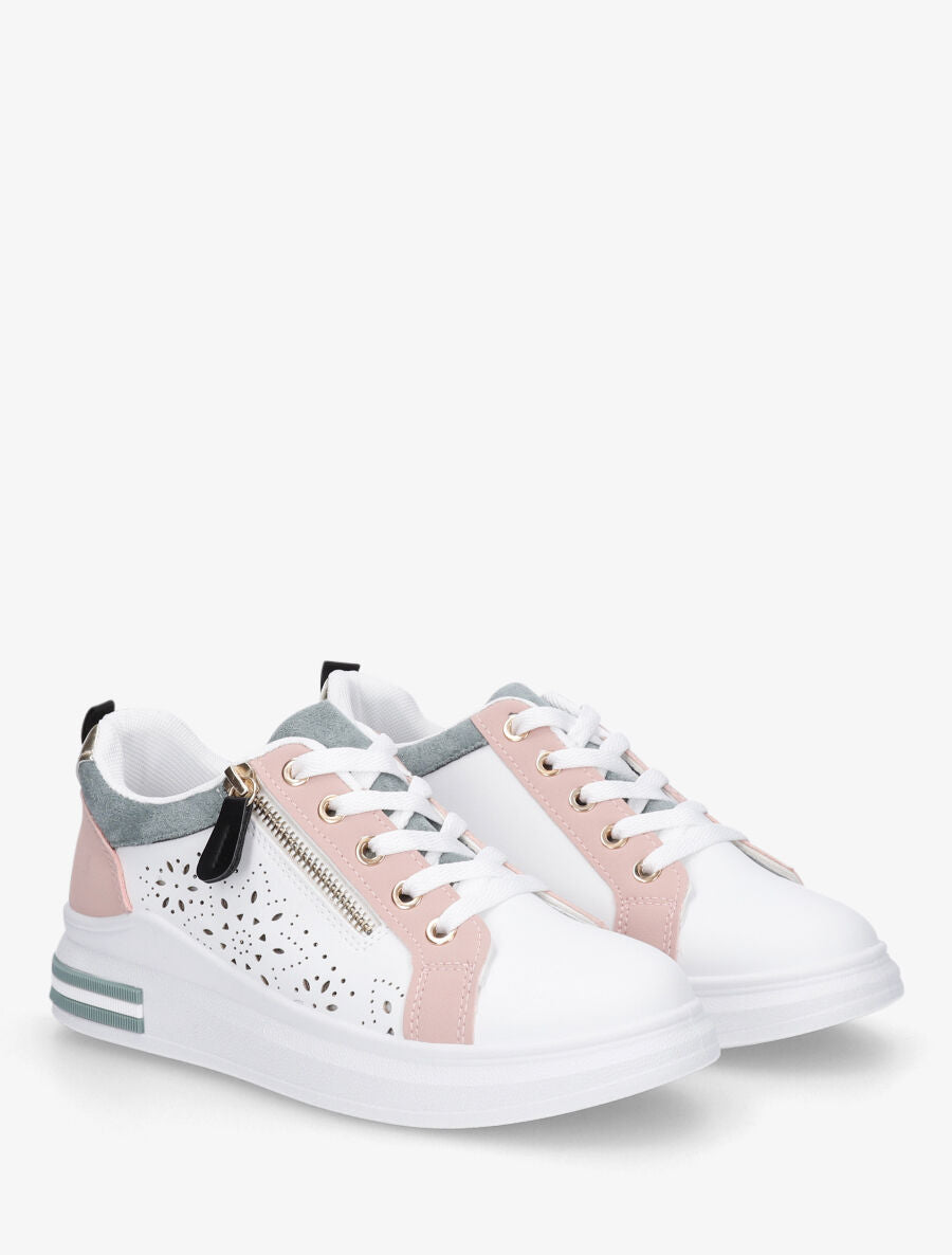 Baskets à zip et motifs perforés - Rose - 4