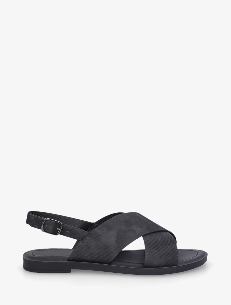 Nu-pieds croisés en tissu - Noir - 1