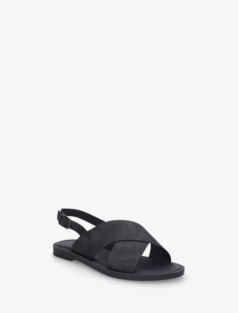 Nu-pieds croisés en tissu - Noir - 2