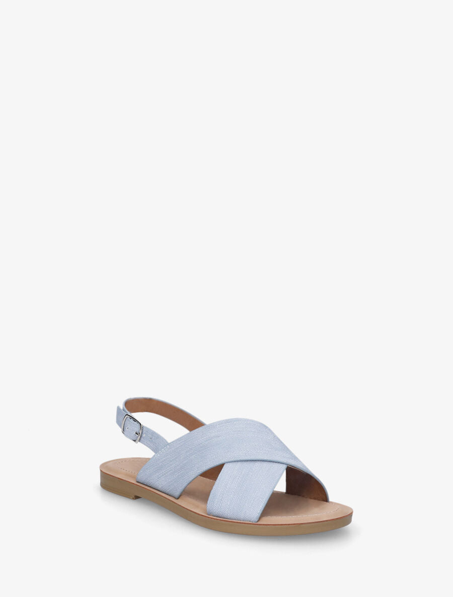 Nu-pieds croisés en tissu - Bleu denim - 2