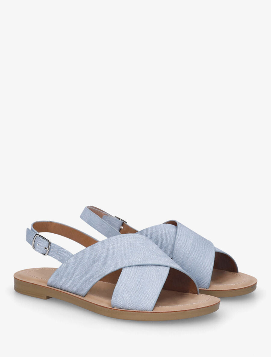 Nu-pieds croisés en tissu - Bleu denim - 4