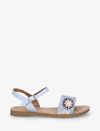 Nu-pieds à bride brodée motifs étoiles - Bleu ciel - 1