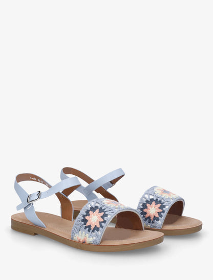 Nu-pieds à bride brodée motifs étoiles - Bleu ciel - 4