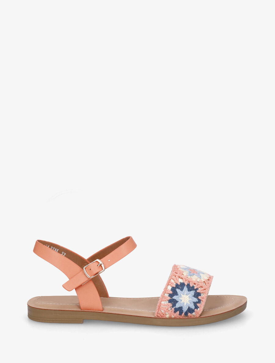 Nu-pieds à bride brodée motifs étoiles - Rose saumon - 1