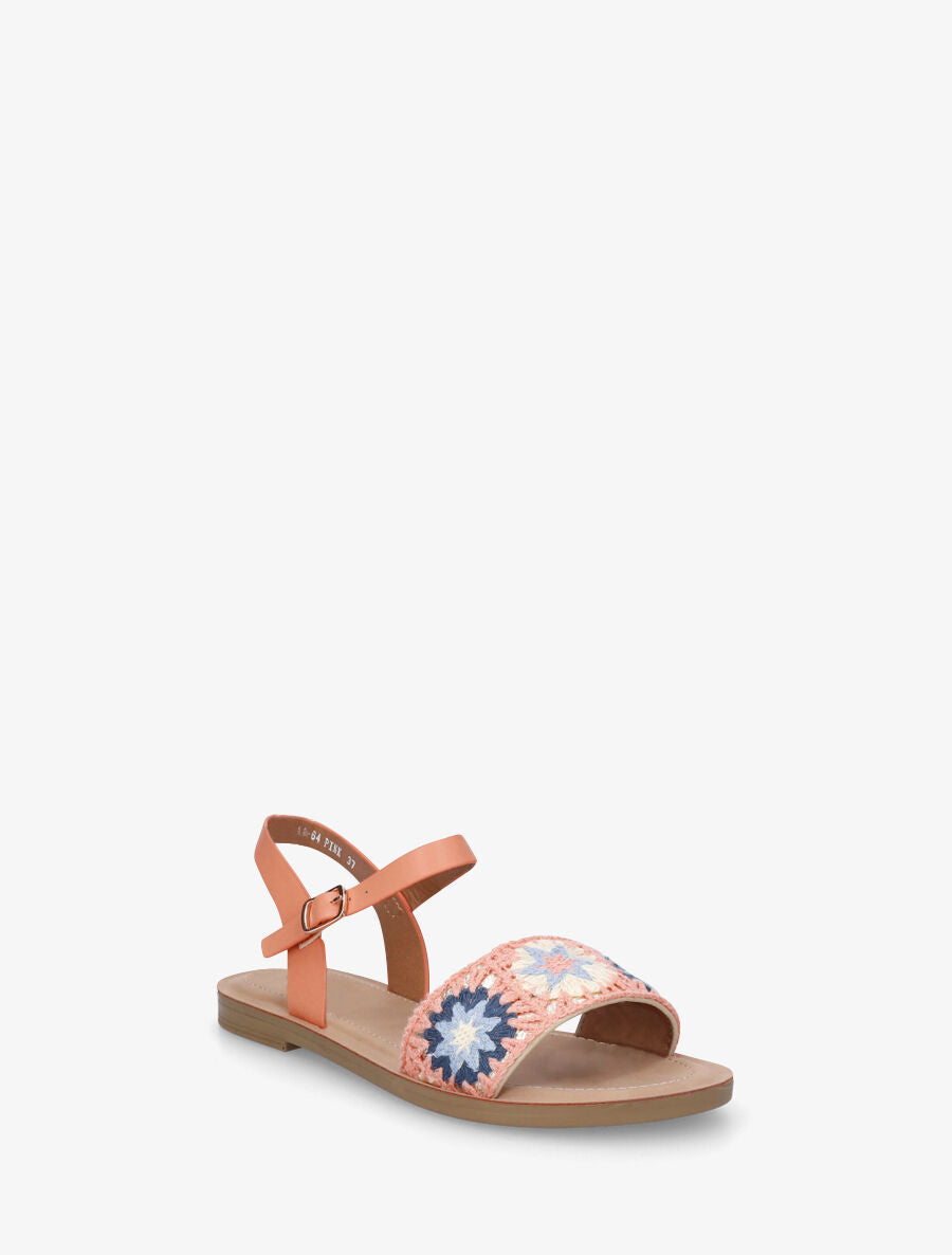 Nu-pieds à bride brodée motifs étoiles - Rose saumon - 2