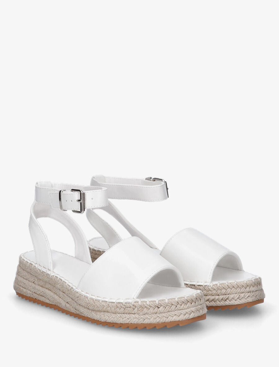 Sandales style espadrille à talon compensé - Blanc - 4