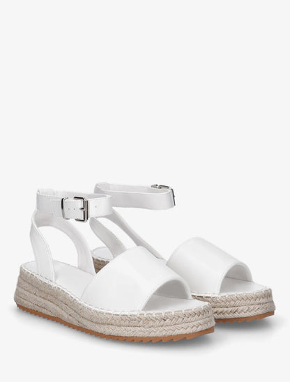 Sandales style espadrille à talon compensé - Blanc - 4