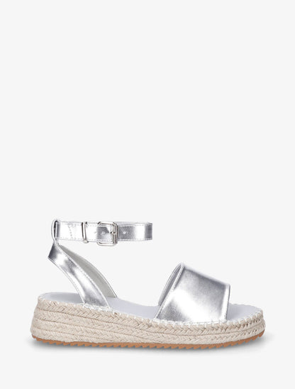 Sandales style espadrille à talon compensé - Argent - 1
