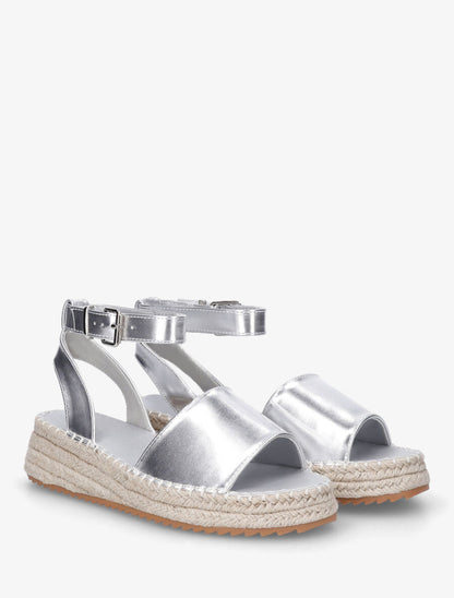 Sandales style espadrille à talon compensé - Argent - 4