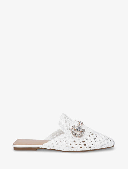 Mules effet paille à boucle fantaisie - Blanc - 5