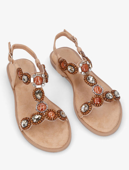 Nu-pieds à perles et pierres - Camel - 4