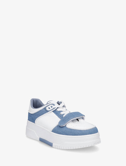 Baskets bi-matière à lacets et scratch - Bleu denim - 2