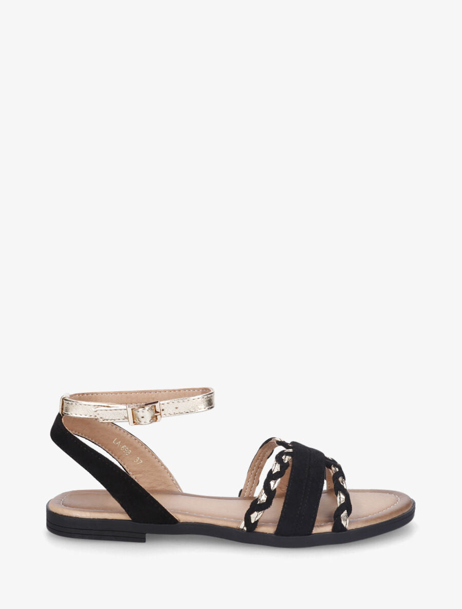 Nu-pieds en suédine bride fantaisie tressée - Noir - 6
