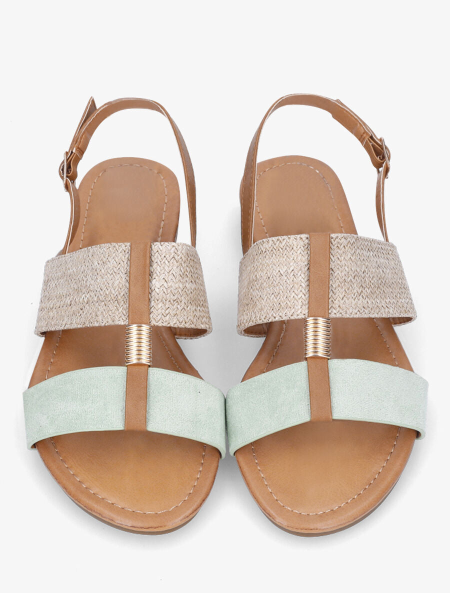 Nu-pieds bi-matière à bijou strié - Vert amande - 4