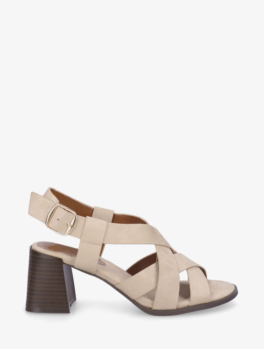 Sandales croisées en suédine - Beige - 5