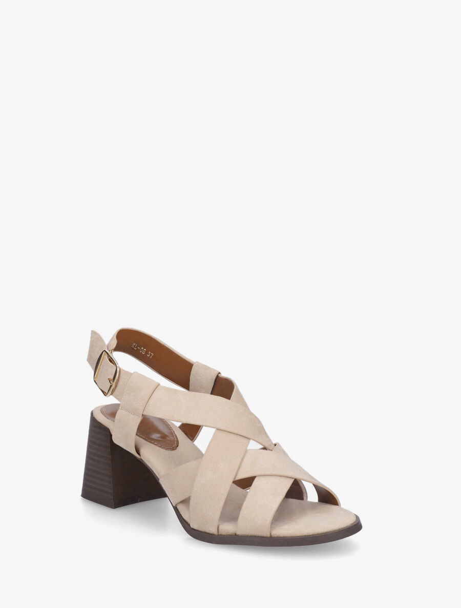 Sandales croisées en suédine - Beige - 2