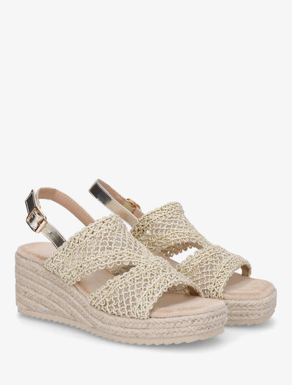Sandales compensées style macramé - Or - 4