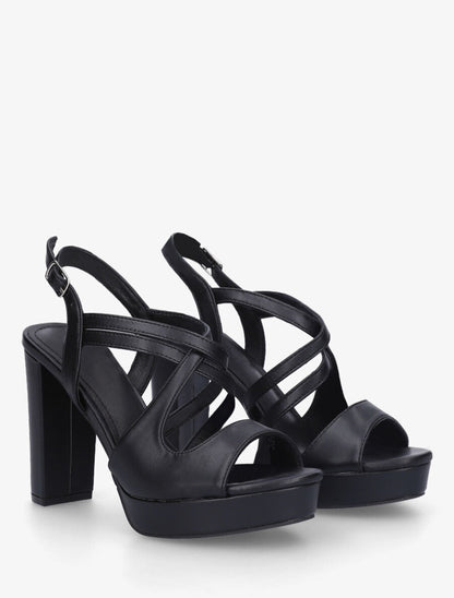 Sandales croisées à talon et plateforme - Noir - 4