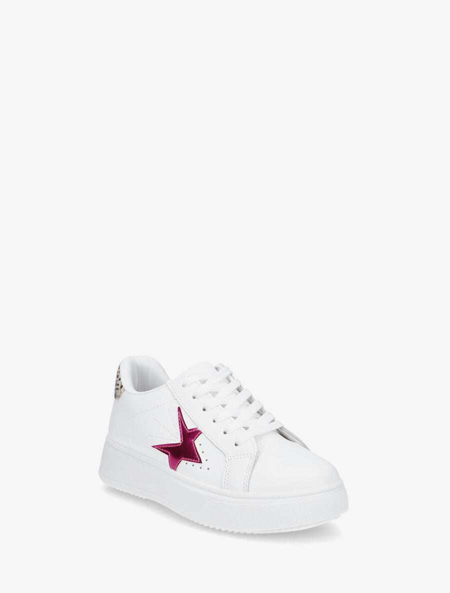 Baskets en simili empiècement fantaisie - Blanc/fuchsia - 2