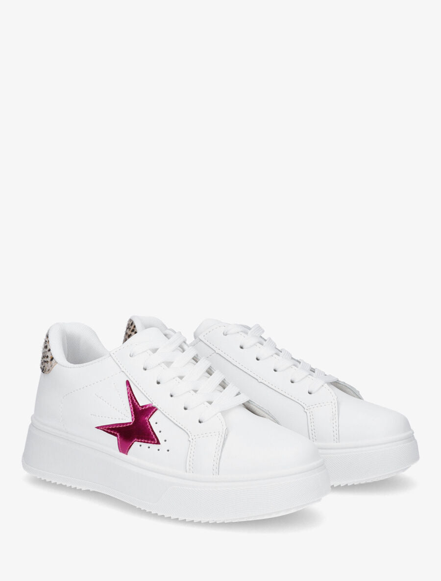 Baskets en simili empiècement fantaisie - Blanc/fuchsia - 4