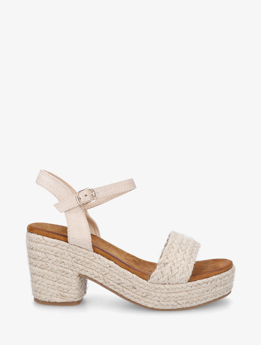 Sandales à talon en raphia et suédine - Beige - 1