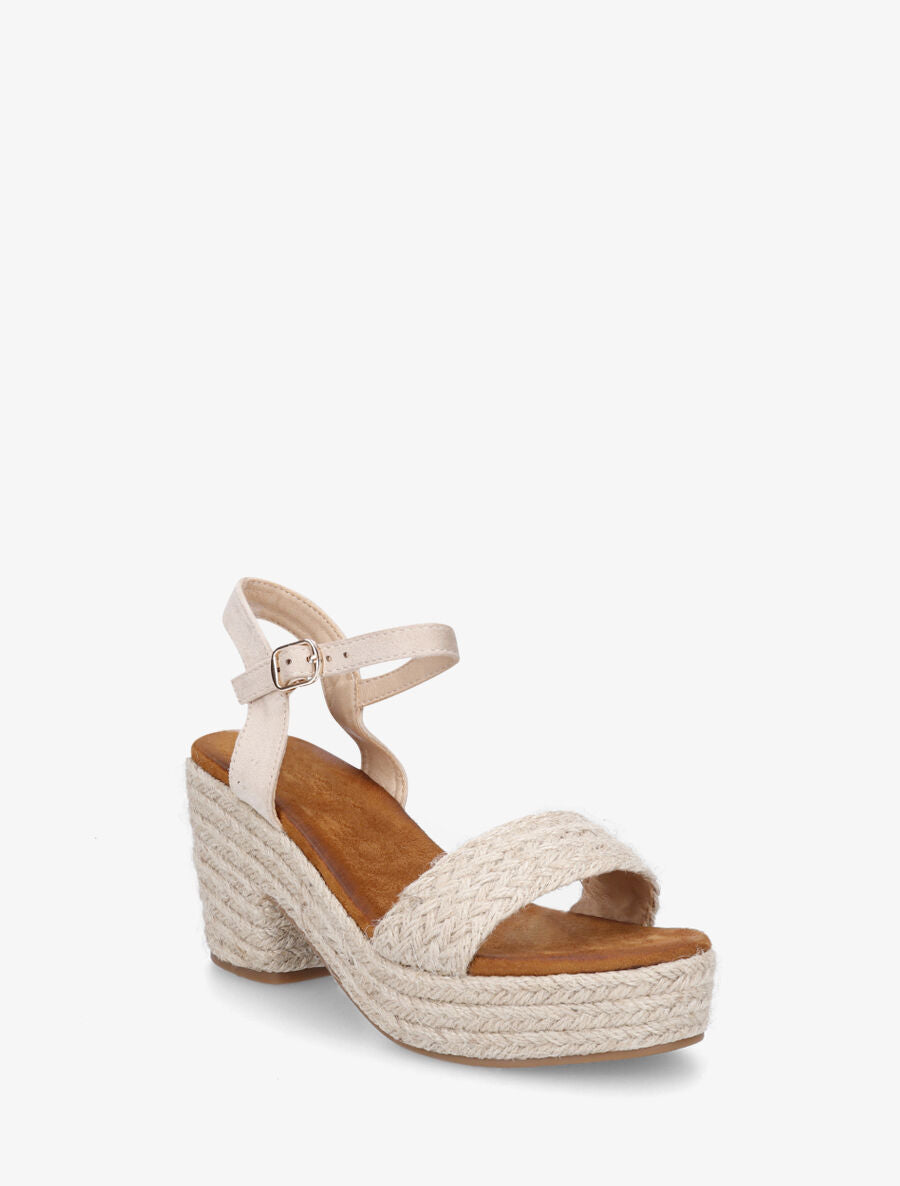 Sandales à talon en raphia et suédine - Beige - 2