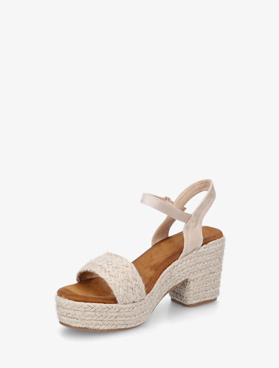 Sandales à talon en raphia et suédine - Beige - 3