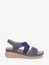 Sandales élastiquées en simili à semelle compensée - Marine - 1