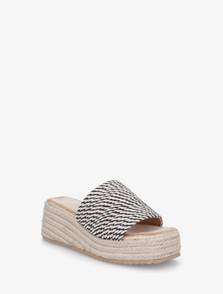 Mules compensées irisées effet cordes - Noir - 2