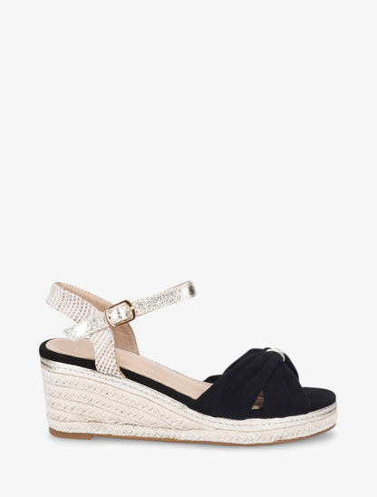Sandales compensées en suédine style espadrille - Noir - 5