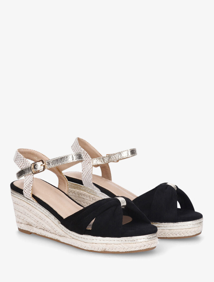 Sandales compensées en suédine style espadrille - Noir - 4