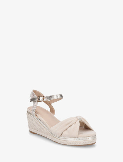 Sandales compensées en suédine style espadrille - Beige - 2