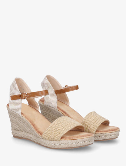 Sandales compensées hautes style espadrille - Beige - 4