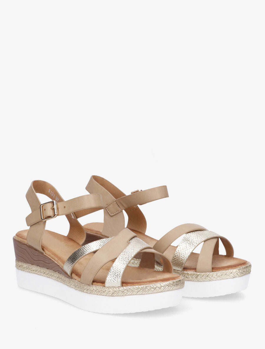 Sandales compensées croisées - Taupe - 4