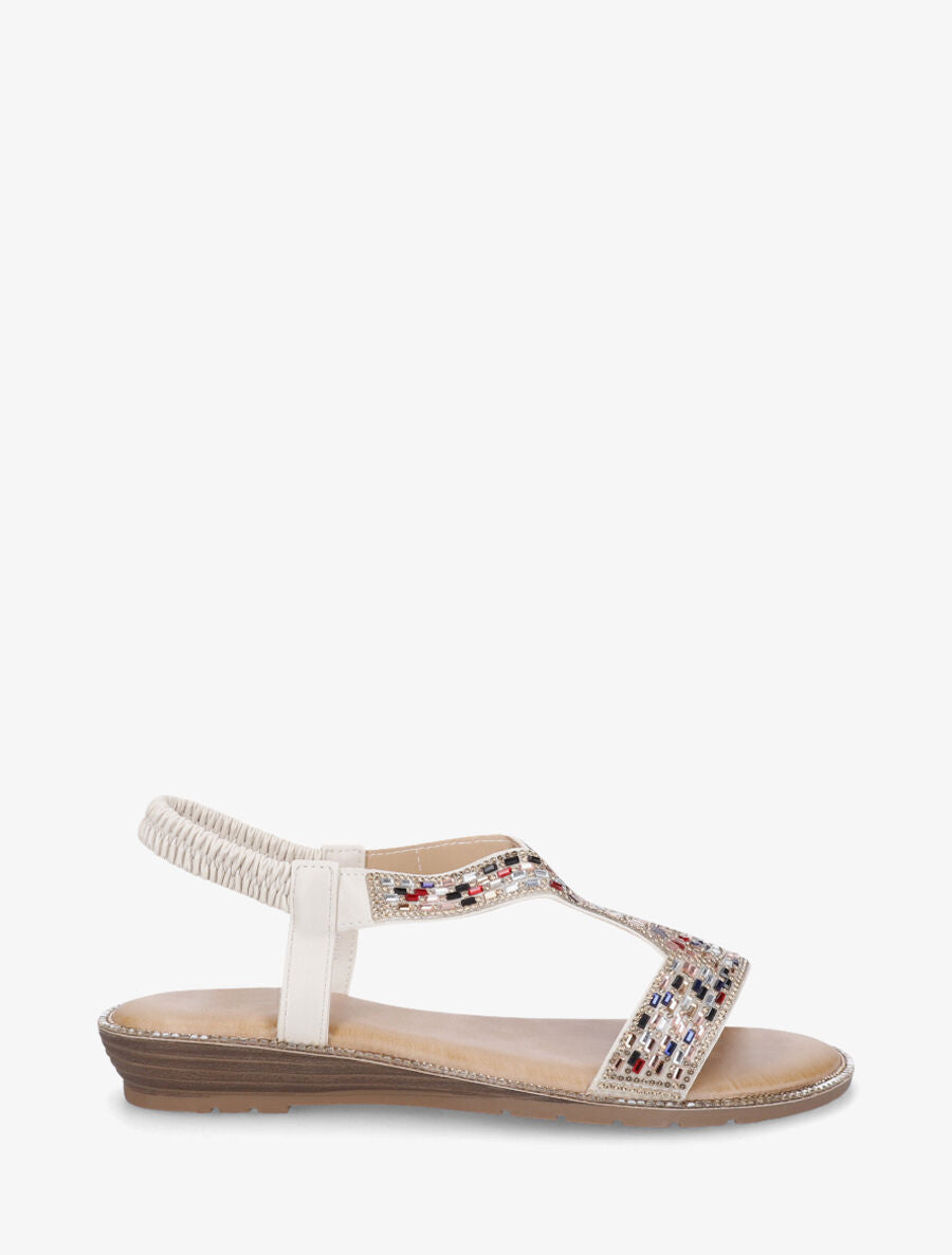 Nu-pieds élastiquées à strass - Beige - 1