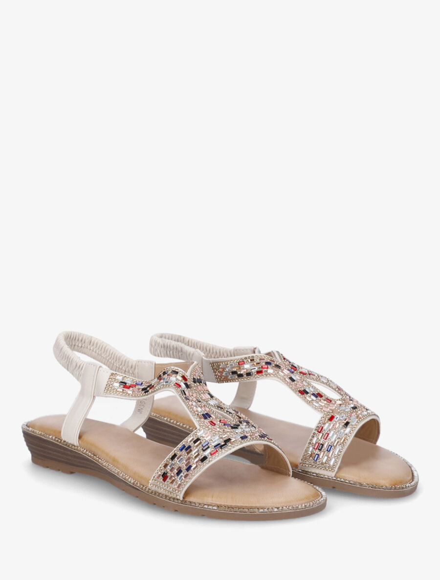 Nu-pieds élastiquées à strass - Beige - 4
