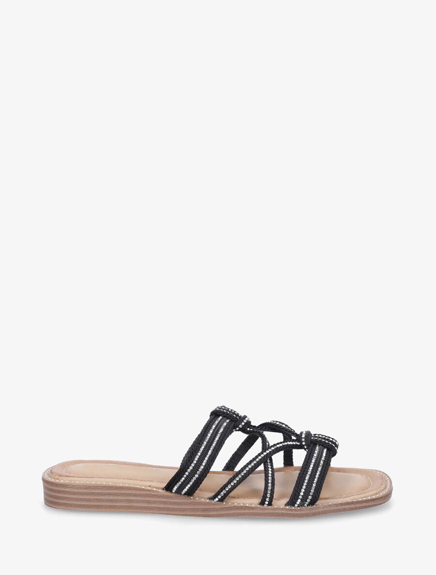 Mules plates en corde à strass - Noir - 1
