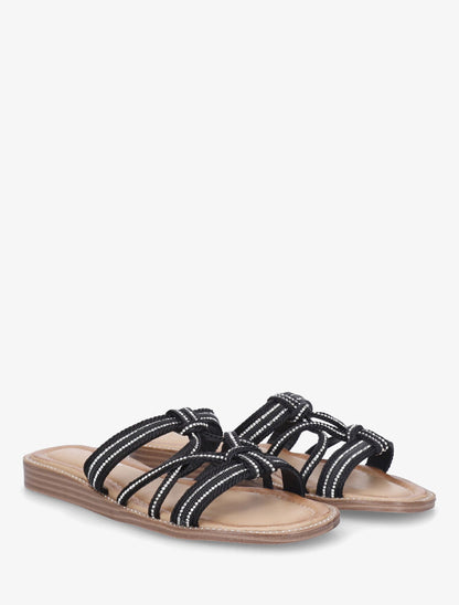 Mules plates en corde à strass - Noir - 4