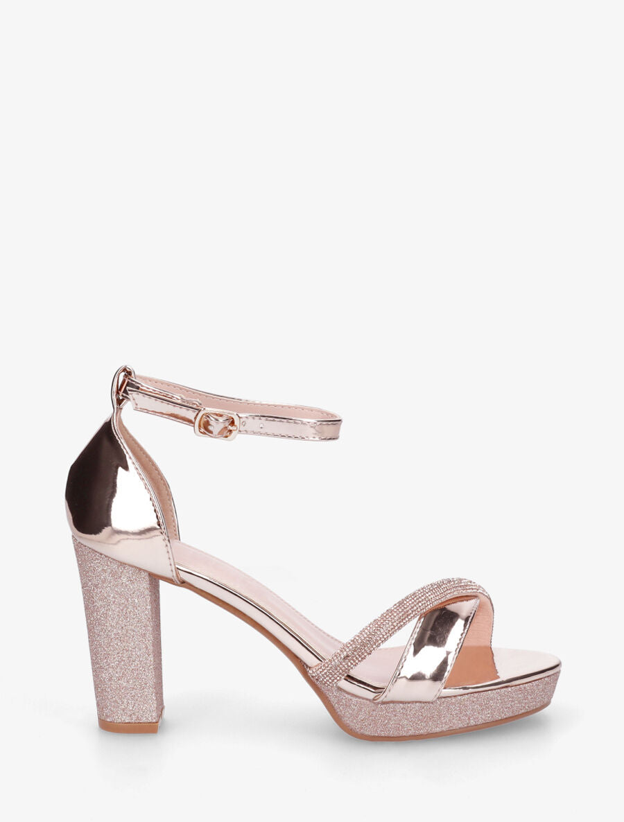 Sandales à plateforme strass et paillettes - Rose gold - 1