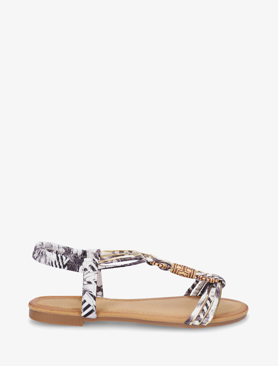 Nu-pieds à cheville élastiquée et perles en bois - Gris - 5