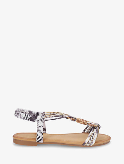 Nu-pieds à cheville élastiquée et perles en bois - Gris - 5
