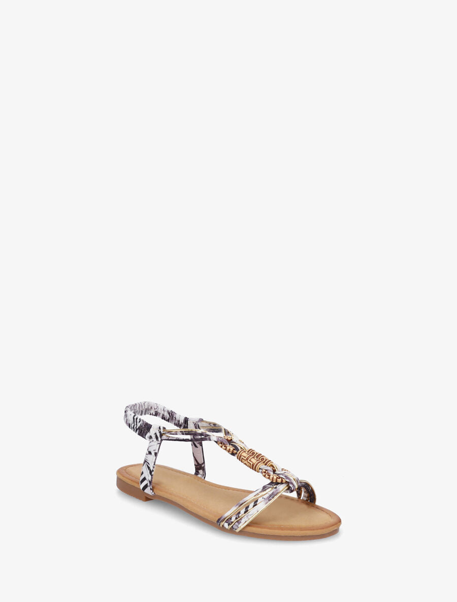Nu-pieds à cheville élastiquée et perles en bois - Gris - 2