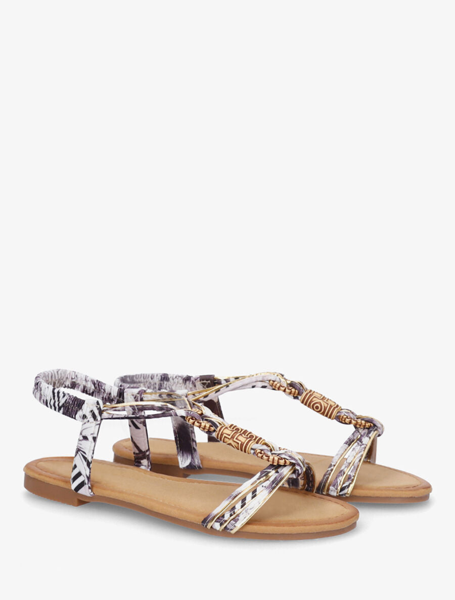 Nu-pieds à cheville élastiquée et perles en bois - Gris - 4